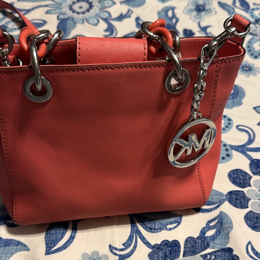 Michael Kors Red Shoulder Bag with Silver Accents